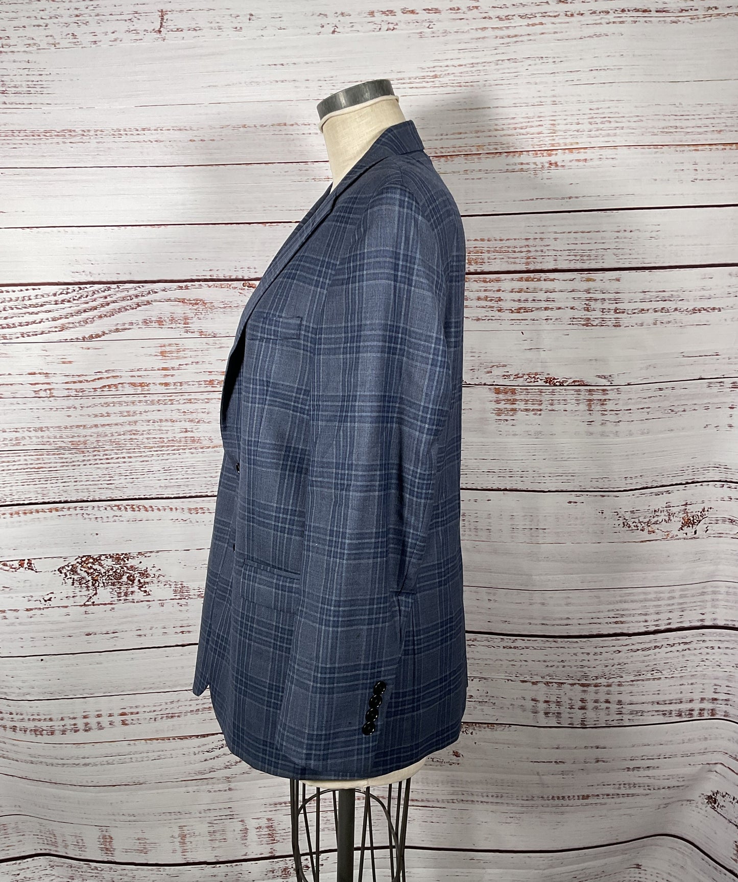 Men's Brooks Brothers Blue Plaid Lambs Wool Blazer - Size 42