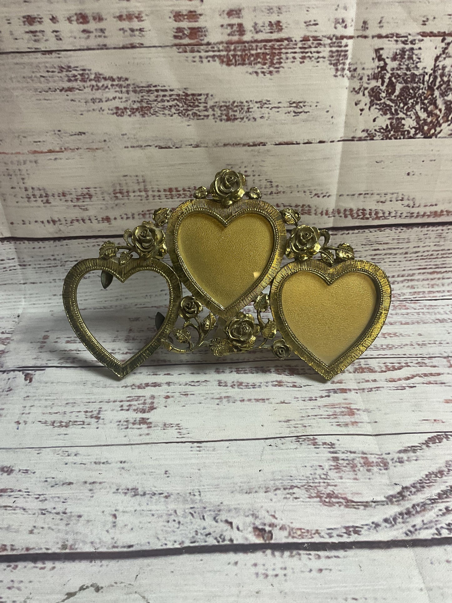 Vintage Stylebuilt Metal Triple Heart Picture Frame