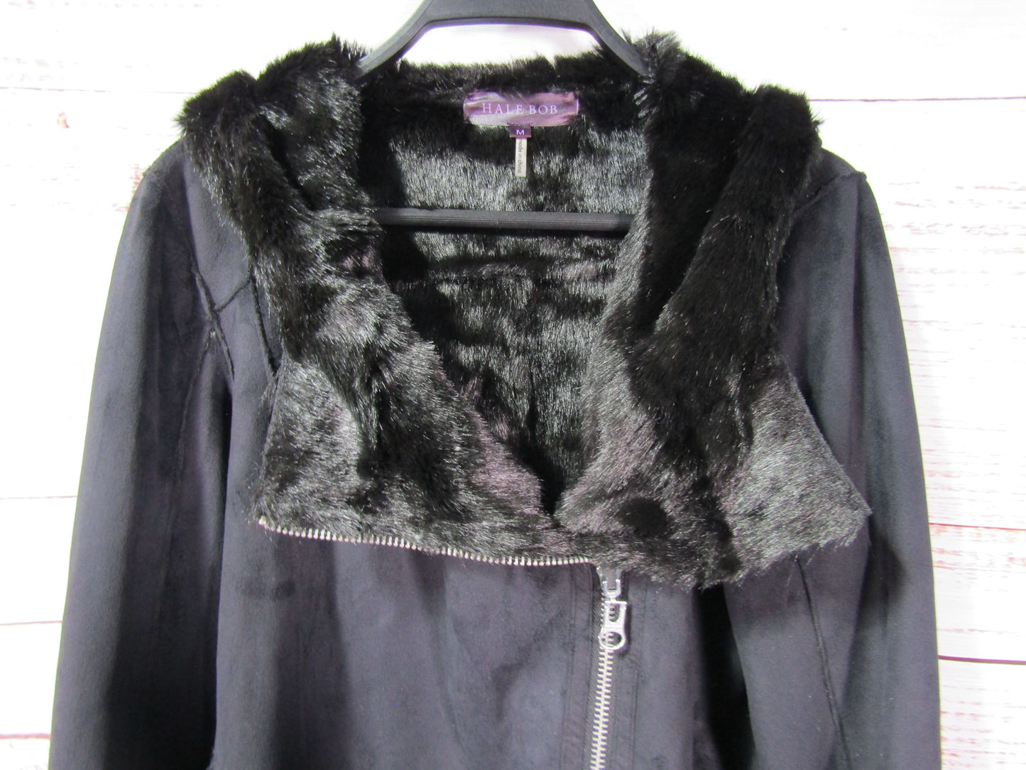 Hale Bob Women's Black Faux Fur Faux Suede Reversible Jacket Size M