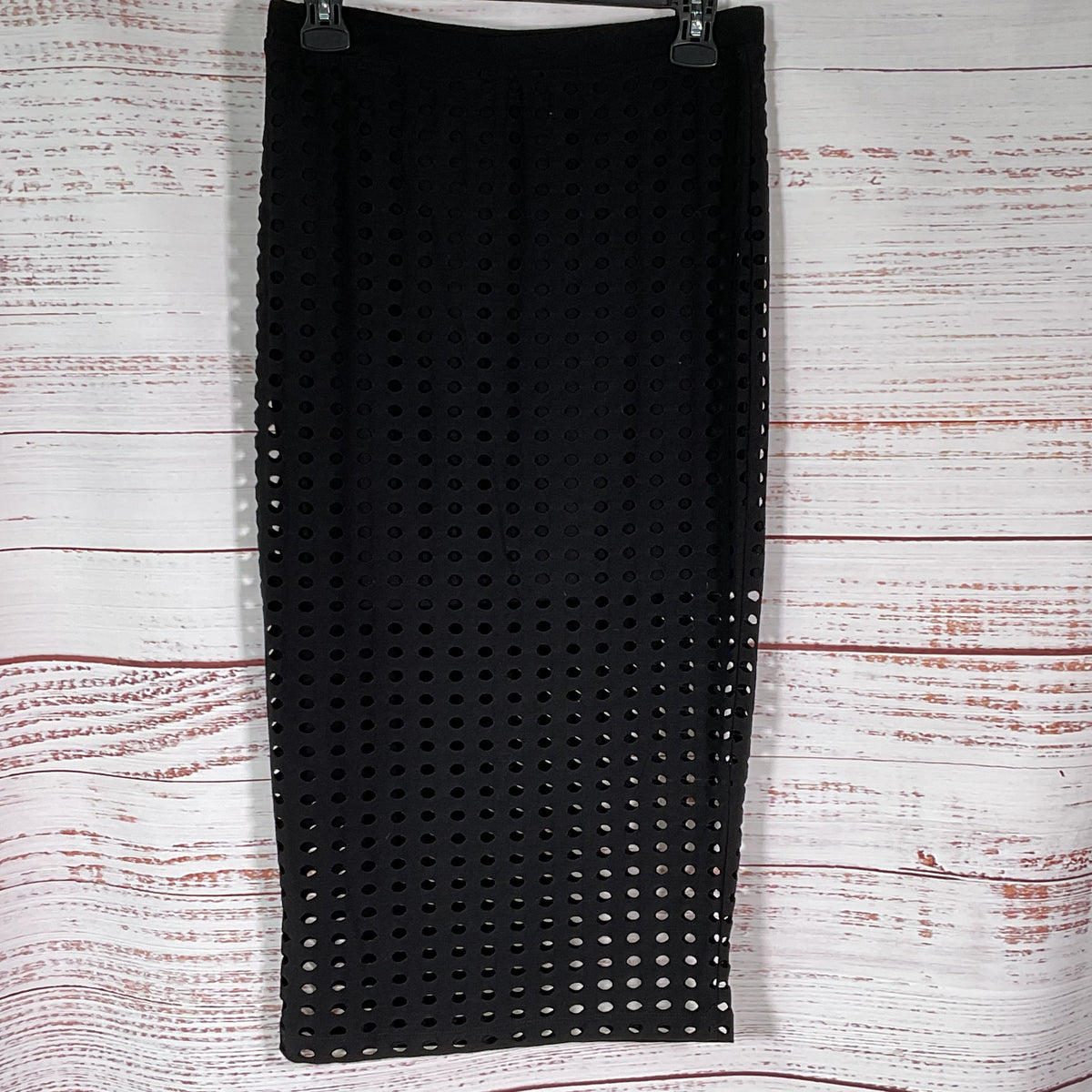 NWT ALEXANDER WANG Black Circular Hole Midi Skirt- SZ S