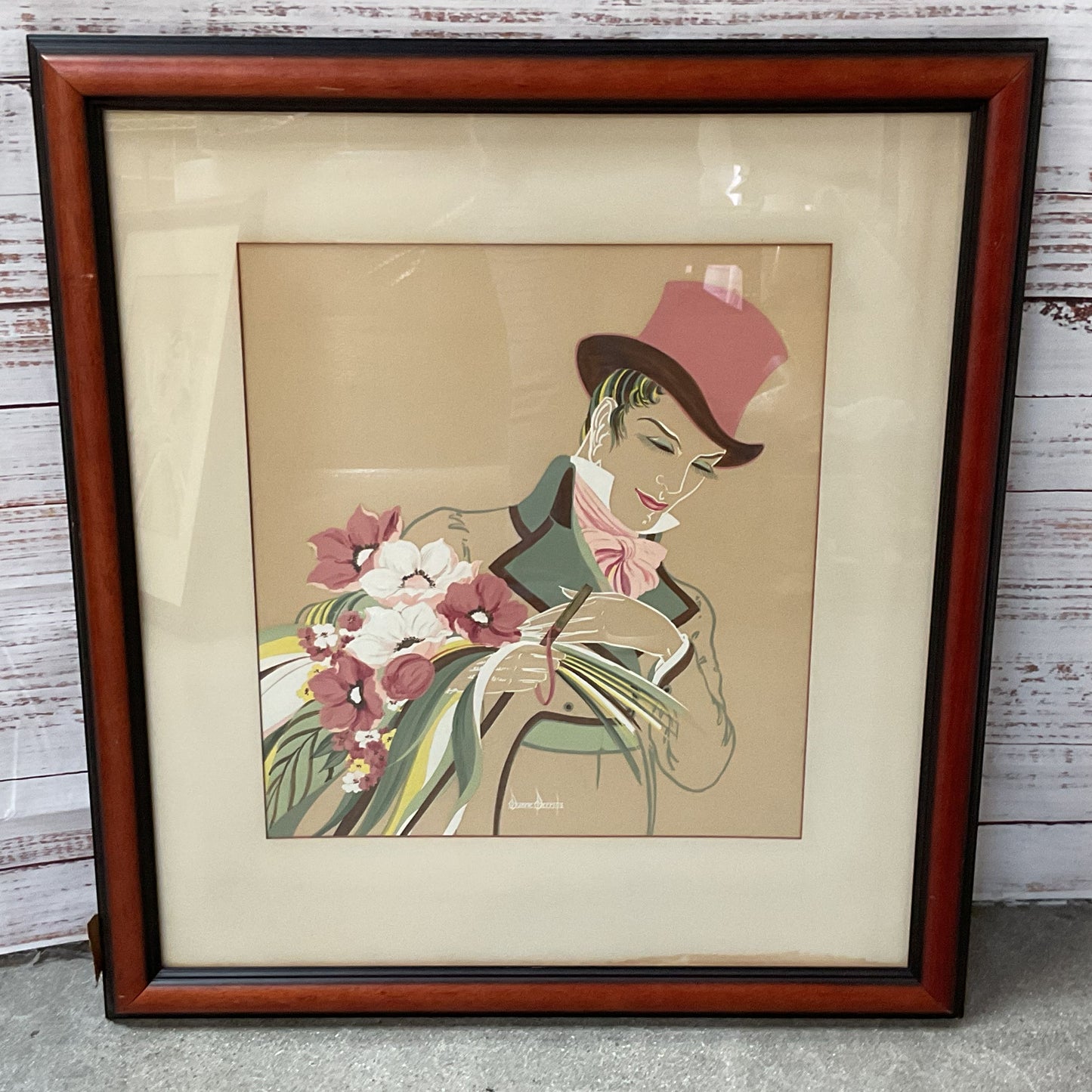 Signed Mid Century DUANE PERRIGO Art Deco Man with Florals Painting
