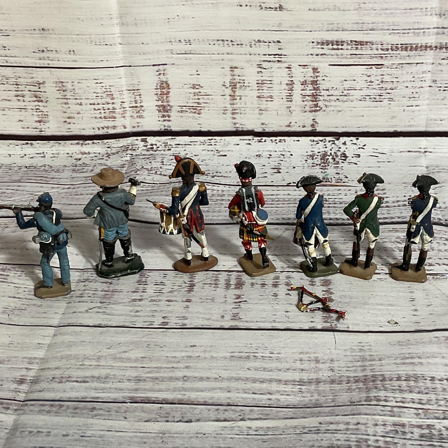 Set of 7 ANTIQUE 54mm Tin Soldiers (3 MISSING ARM/S)