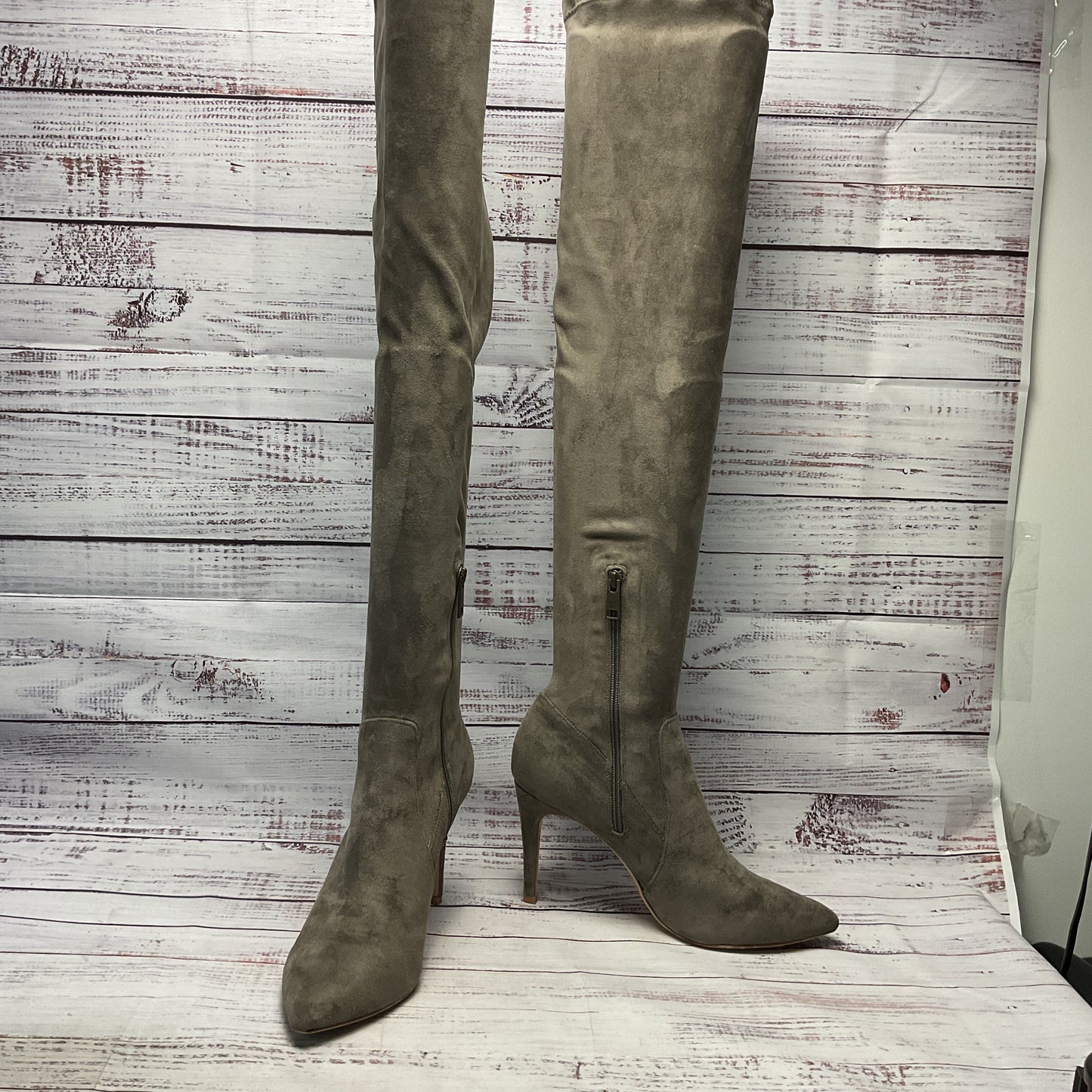 Joie Jemina Taupe Faux Suede Knee High Stiletto Boots Women Size 11