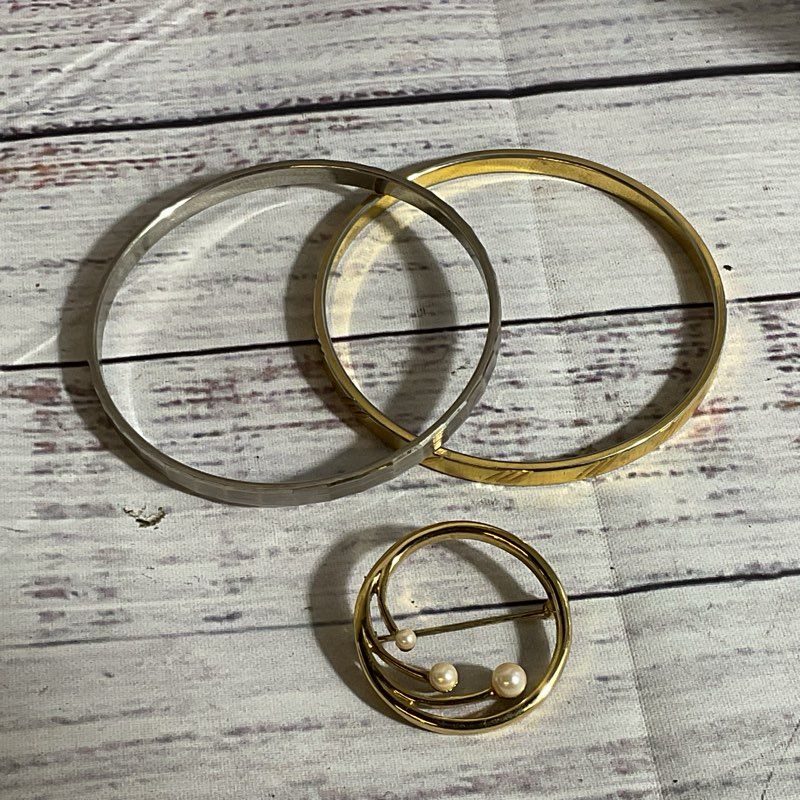 Set of 3 MONET Bangles and Faux Pearl Brooch