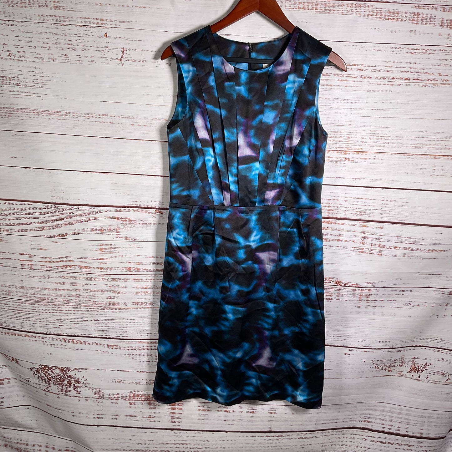 Erdem Black Blue Abstract Print Sleeveless 100% Silk Dress - Size 10