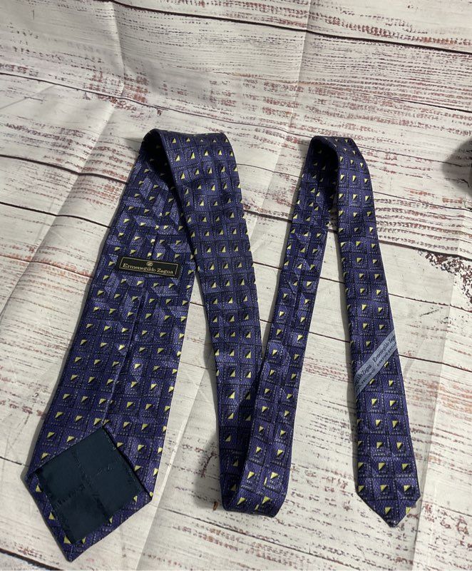 Ermenegildo Zegna Men's Square Geometric Purple Pattern 100% Silk Tie