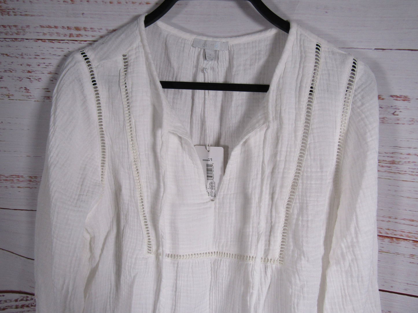 Calme by Johnny Was Gauze Tunic Women's White Floral Embroidered Blouse Size S