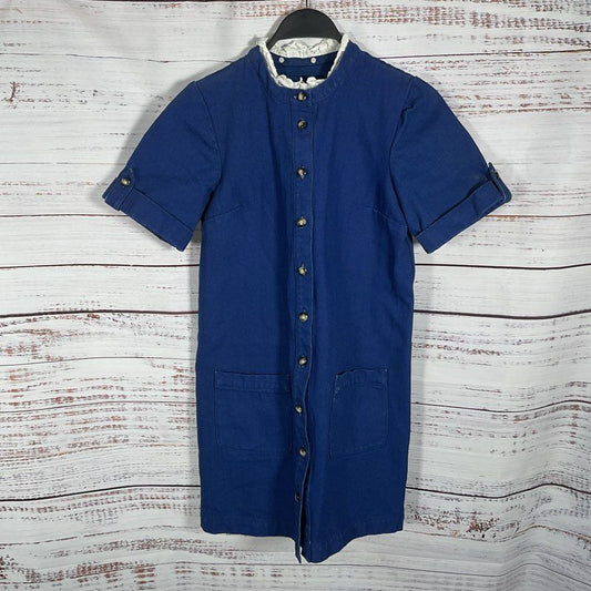 Sezane Alwena Blue Denim Lace Collar Button Down Cottagecore Twee Dress sz 34