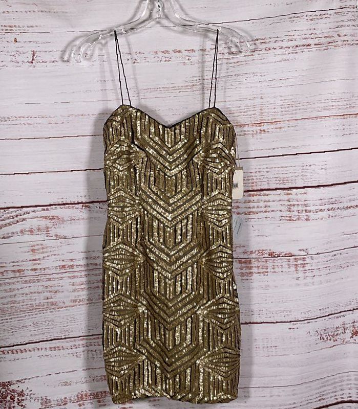 Aidan Mattox Spaghetti Strap Sequin Mini Dress Gold 6