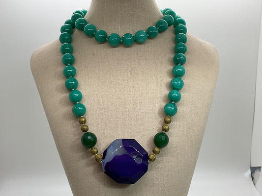 Multi Gemstone Beaded Chuncky Necklace- 37"