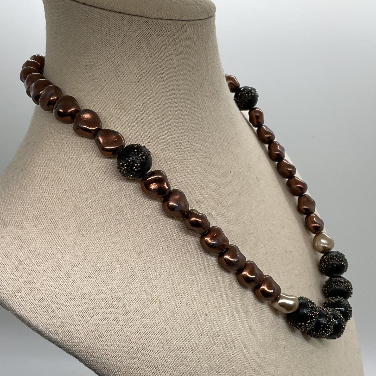 Sterling Silver Clasp Faux Pearl Necklace- 19"