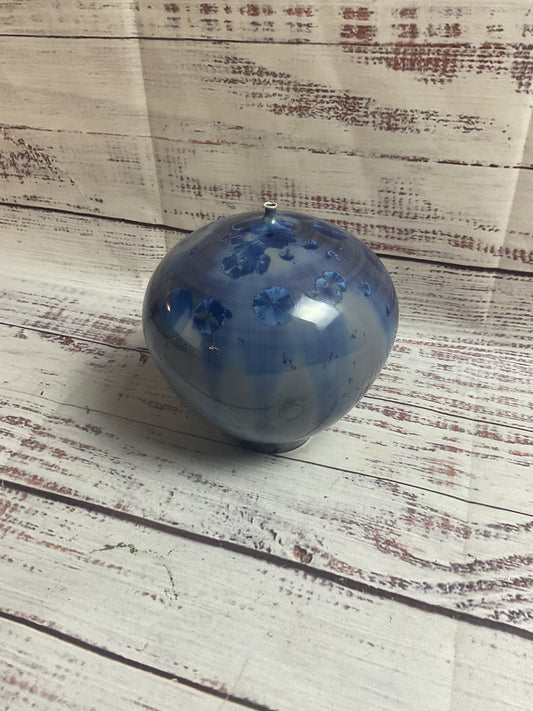 Blue Glazed Floral Signed Incense Vase