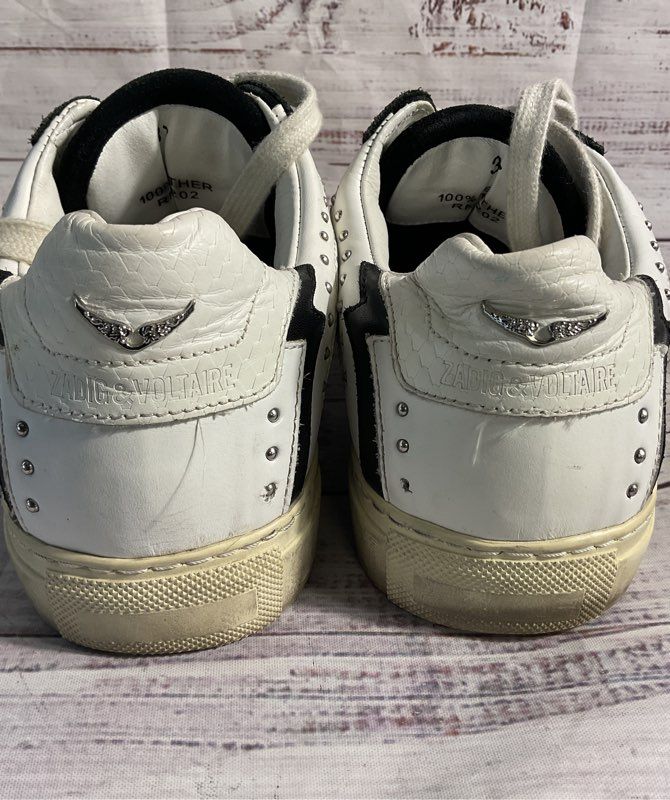 Zadig & Voltaire Nash Women's White Leather Studded Accent Sneaker Made in Italy