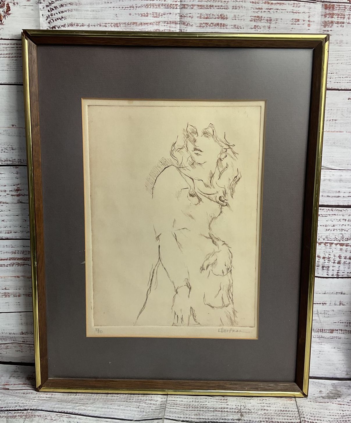 Outline Sketch of a Woman Framed Print Signed by L Dorfman