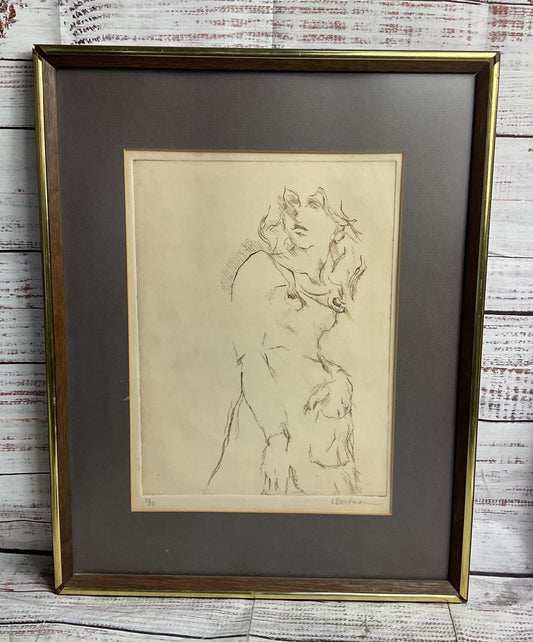 Outline Sketch of a Woman Framed Print Signed by L Dorfman