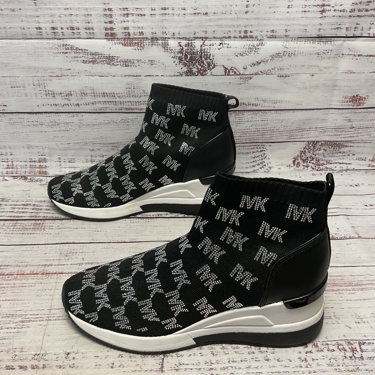 Michael Kors Skyler Stretch Sock Knit Wedge Black Rhinestone Shoe Women Size 8.5