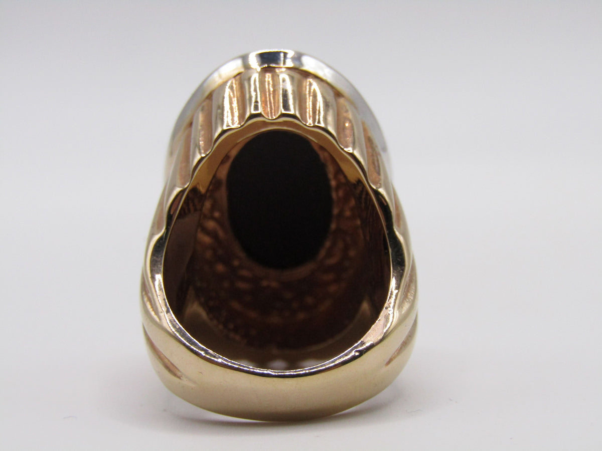 18k Yellow Gold Plated Oval Onyx Signet Ring Size 6.5