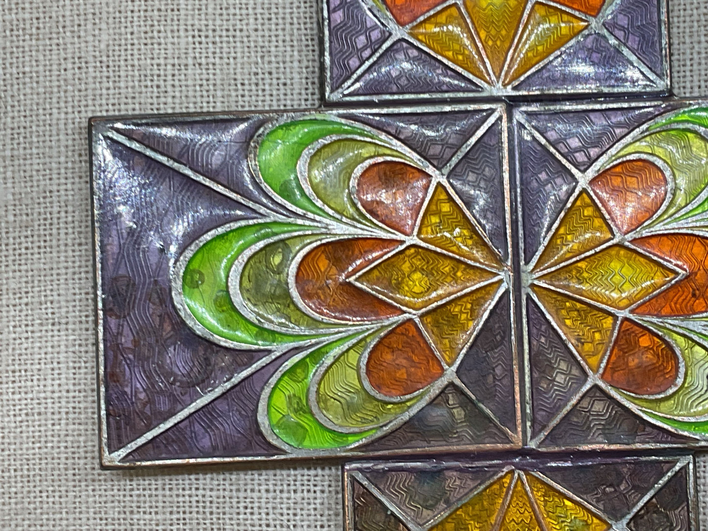VTG. Artisan Cloisonne Enamel Stain Glass Style Large Cross Pendant Necklace