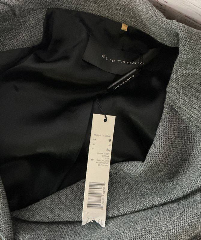 NWT Elie Tahari Gray Virgin Wool Skirt Suit Jacket Size 0 Skirt Sz 2 Retail $480