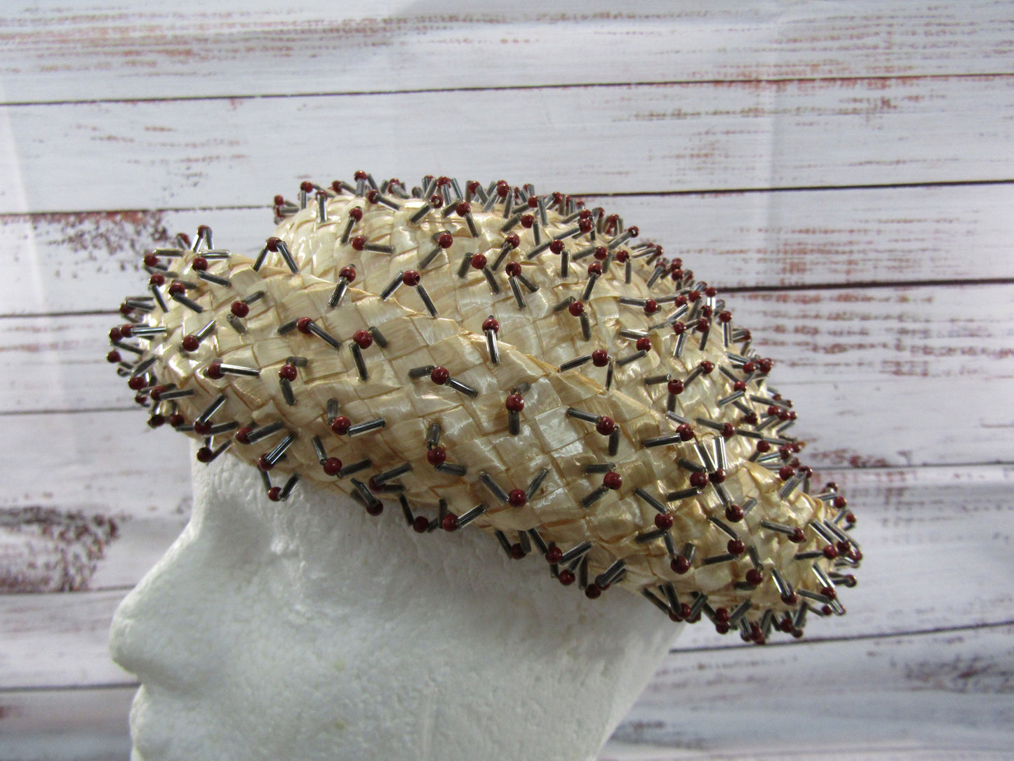 1950's Gertrude Sheedy for Pinehurst Women's Woven Beaded Straw Hat