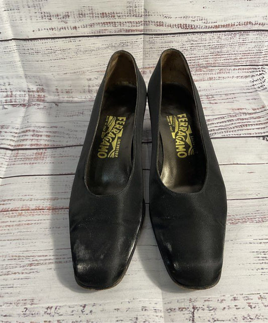 Women's' Salvatore Ferragamo Black Satin Slip-On Heels Size 9