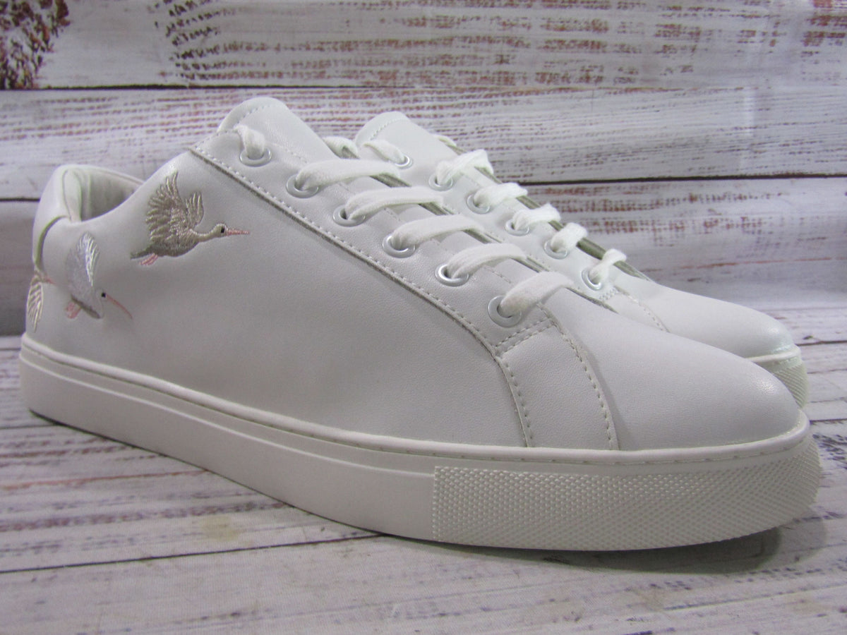 Chico's Ingrid Women's White Leather Crane Embroidered Sneakers Size 9.5