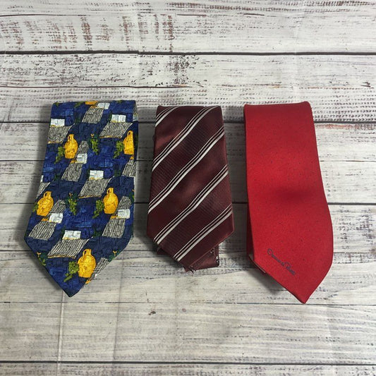 Lot of 3 Silk/Silk Blend Red & Blue Men's Ties Armani Zegna Oscar De La Renta