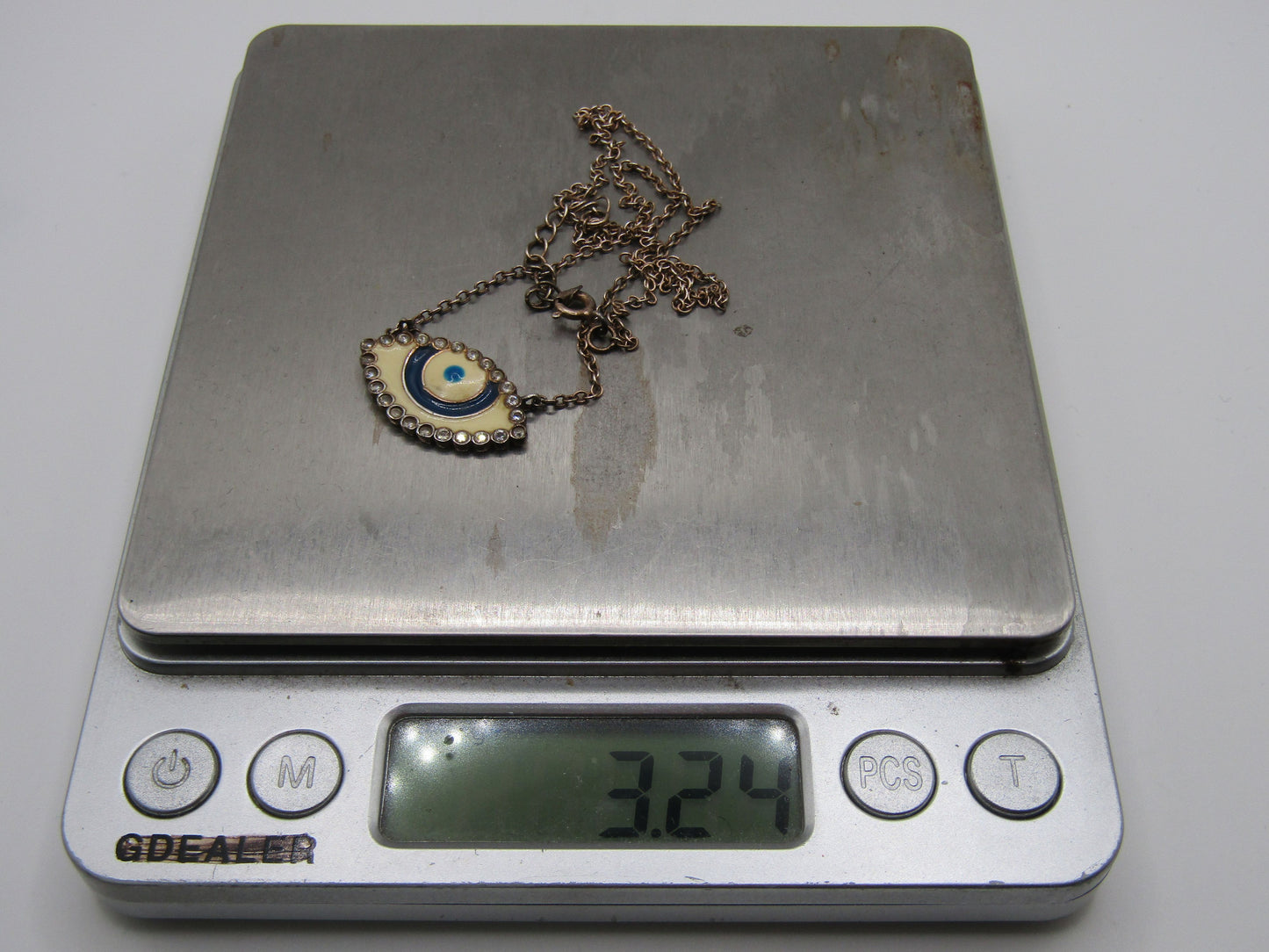 Vintage Vermeil Sterling Silver Evil Eye Enamel Pendant Necklace