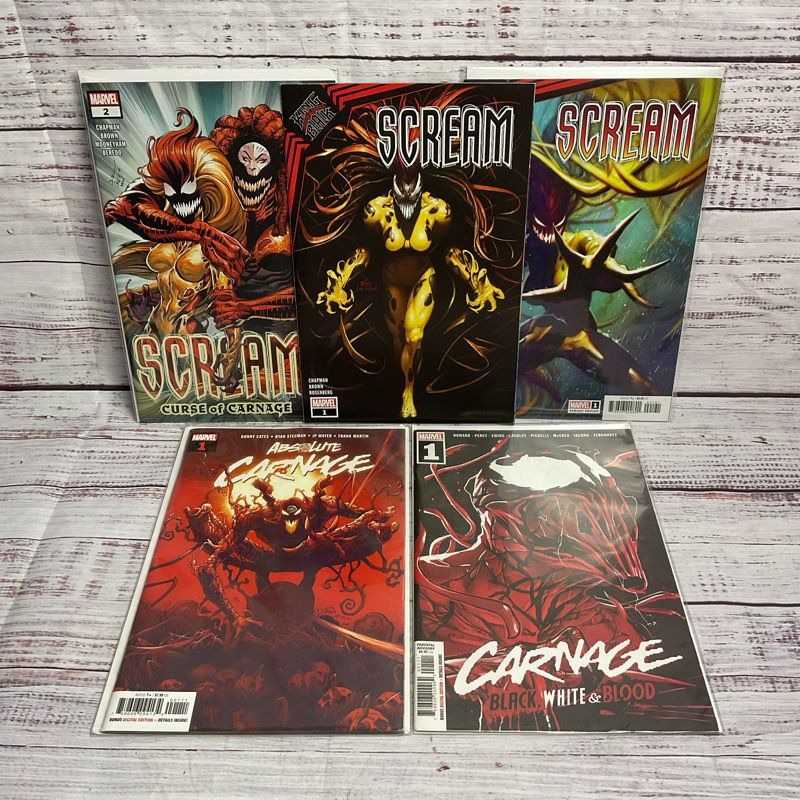 Carnage & Scream 5 Pc. Mixed Marvel Comic Lot Absolute King In Black White Blood