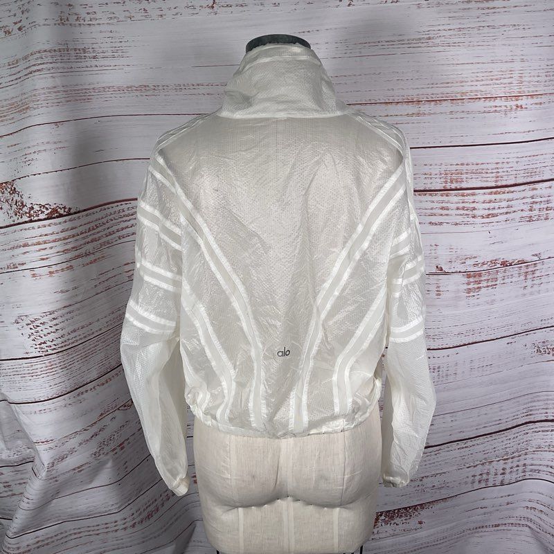 Alo Yoga Stitch Jacket White Cropped Breathable Mesh Detail Windbreaker Size M