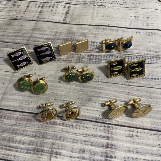 Lot of 8 Vintage Gold Tone Anson Mixed Style Cufflink Sets