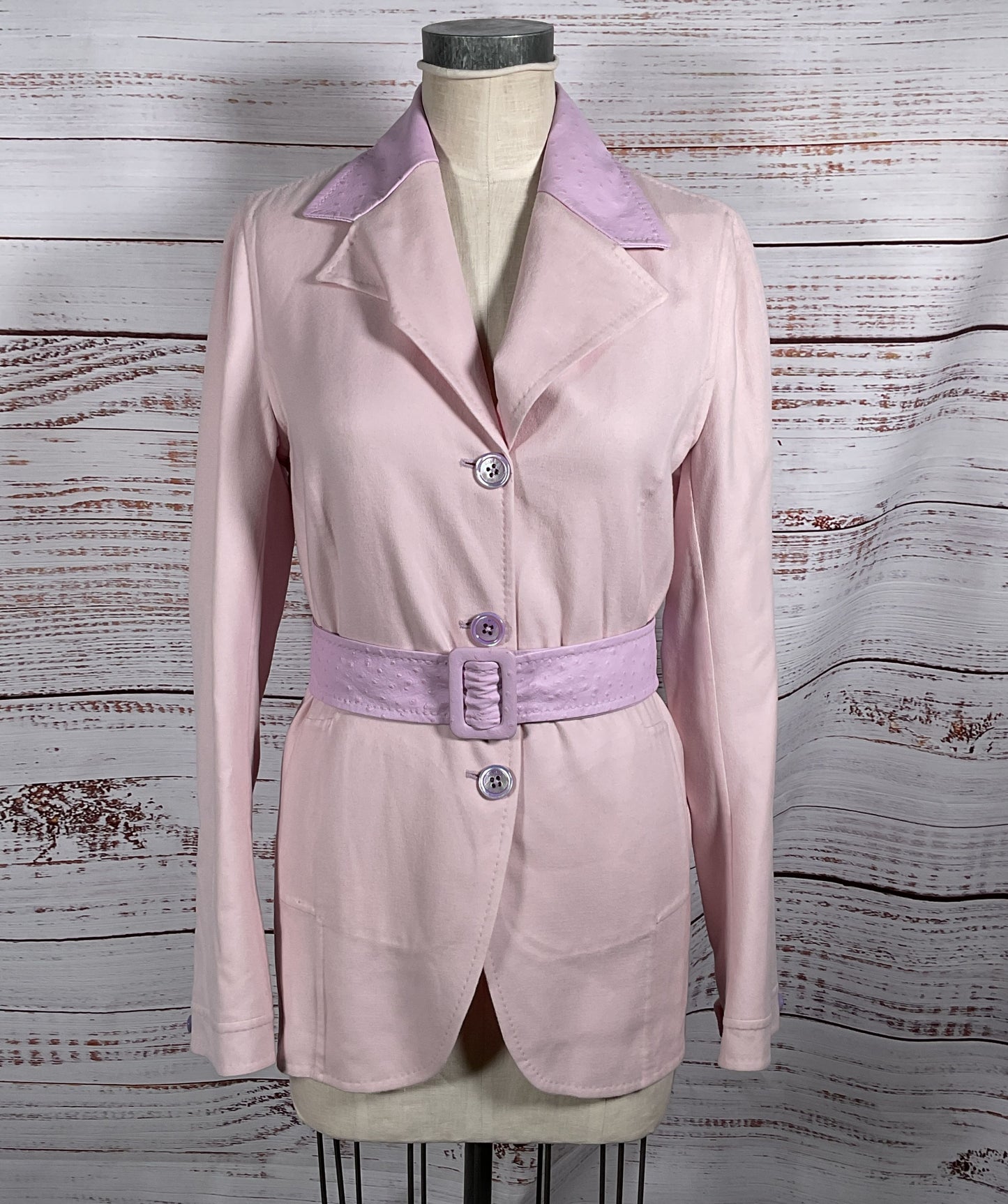 Malo Cashmere Button Down Belted Leather Trim Jacket Pink 48