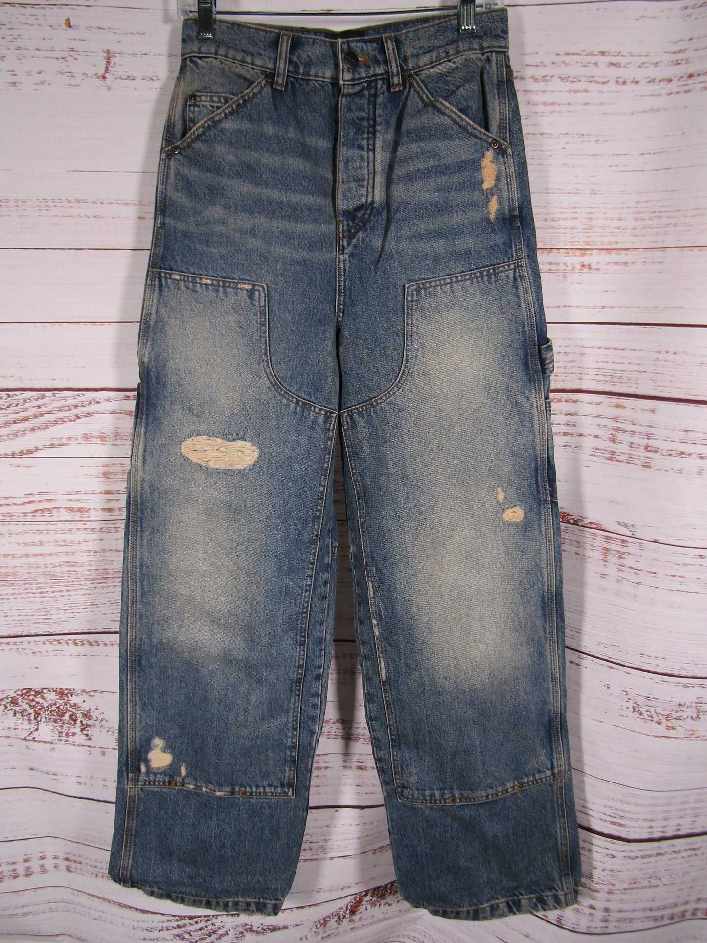Marc Jacobs Women's Blue Distressed Grunge Oversized Carpenter Jeans Size 24