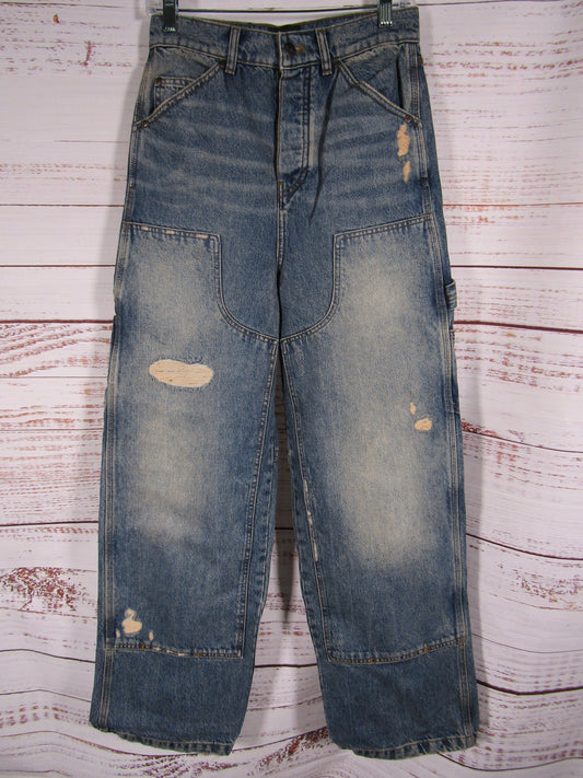 Marc Jacobs Women's Blue Distressed Grunge Oversized Carpenter Jeans Size 24