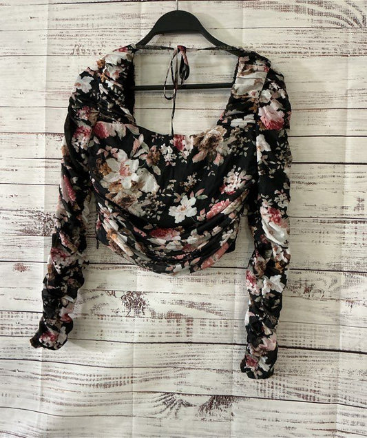NWT Women's Astr The Label Black Ruched Floral Top Size S