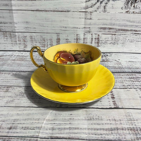 Aynsley Fruit Orchard Yellow Bone China Tea Cup And Saucer Set