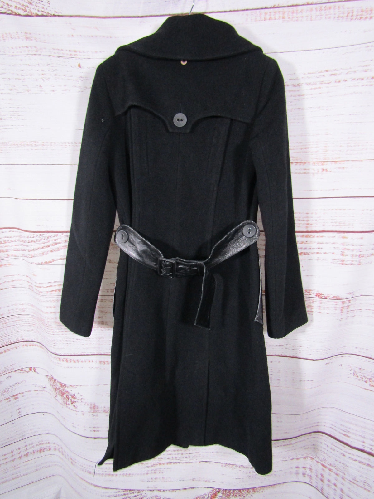 Mackage Women's Black Cashmere Wool Blend Leather Trim Coat Size S