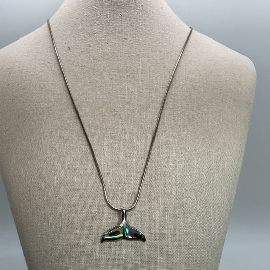 Sterling Silver & Abalone Shark Tail Pendant 22" Chain Necklace- 9.68