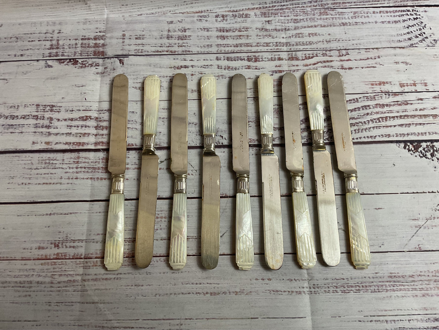 J.E. Caldwell Sterling Silver Mother Of Pearl Handle Set of 9 Dessert Knives