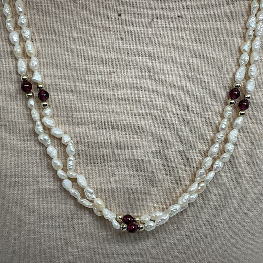 VTG. Freshwater Rice Pearl Double Strand Beaded Necklace- 20"