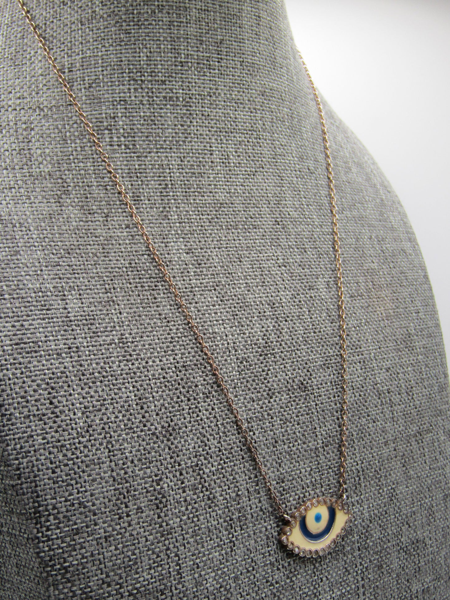 Vintage Vermeil Sterling Silver Evil Eye Enamel Pendant Necklace