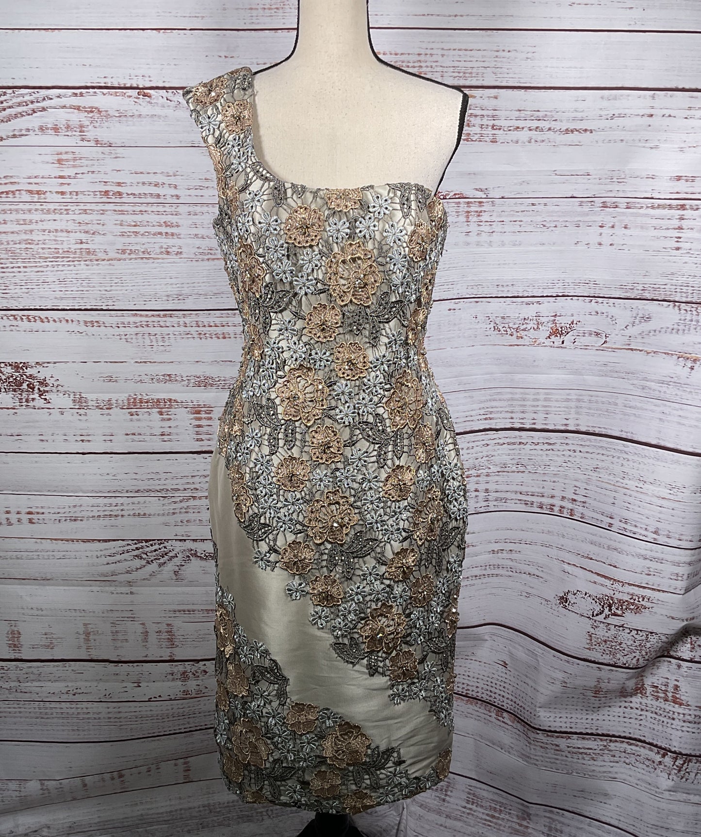 Terani Couture One Shoulder 231C0227 Embellished Dress Pewter Bronze 6