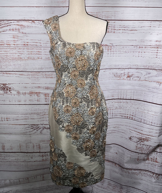 Terani Couture One Shoulder 231C0227 Embellished Dress Pewter Bronze 6