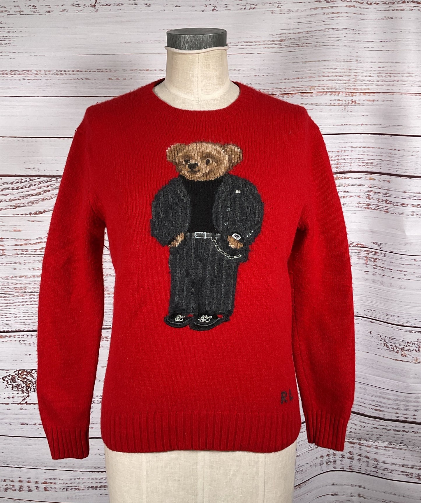 Polo Ralph Lauren Wool Blend Icon Sweater Red & Suit Bear S