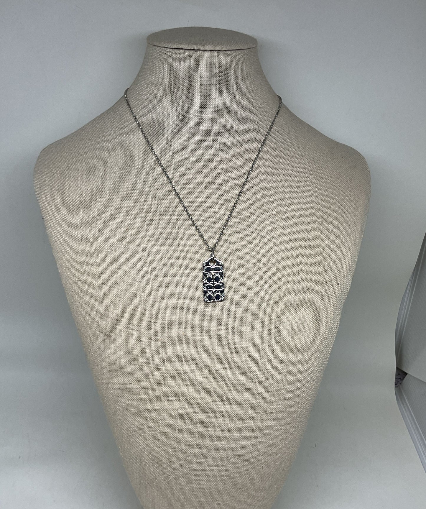 Coach Silver Tone Logo Pendant Necklace