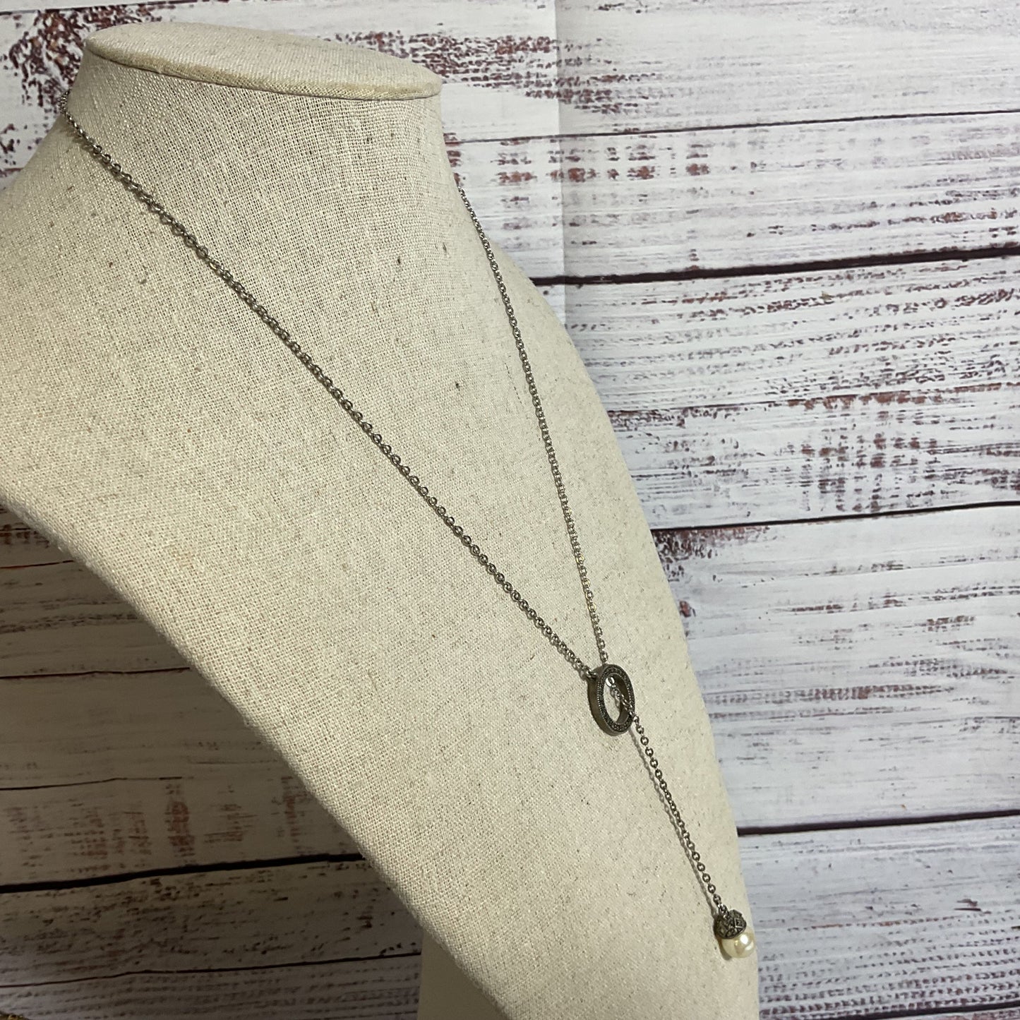 Sterling Silver & Faux Pearl Marcasite 24" Y Necklace- 11.42