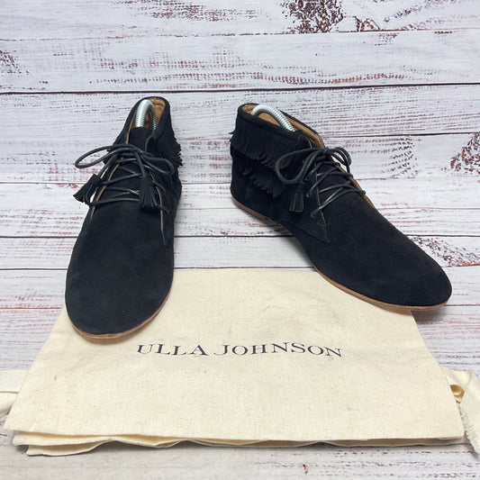 Ulla Johnson Black Suede Laced Moccasin Fringe Shoe Women Size 8.5