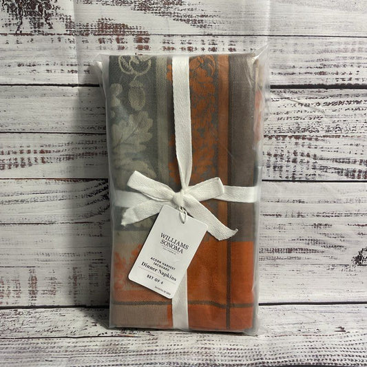 NEW Williams Sonoma Set Of 4 Acorn Harvest Jacquard Autumn/Fall Dinner Napkins