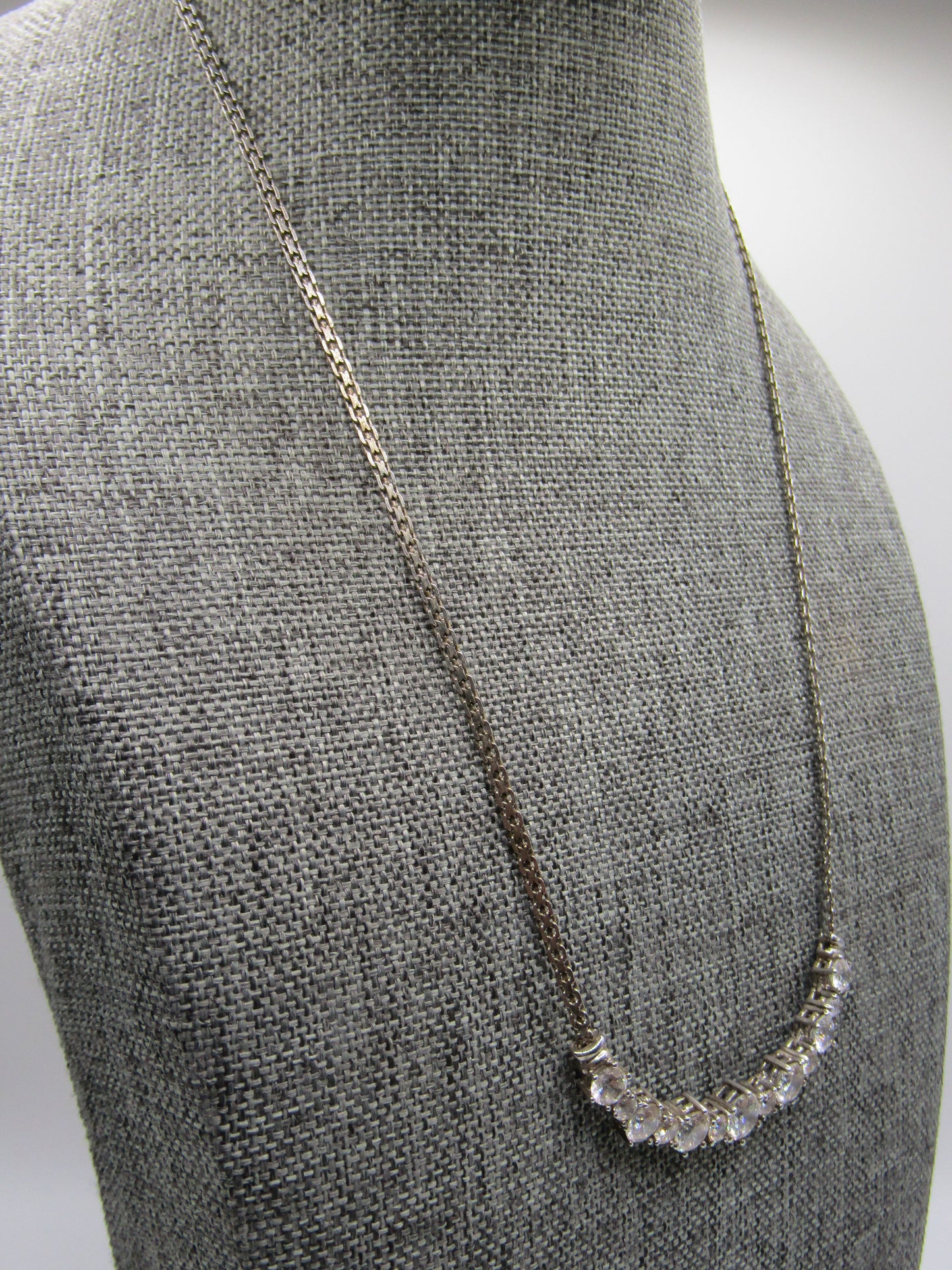 Sterling Silver Cubic Zirconia Crescent Bar Pendant Necklace