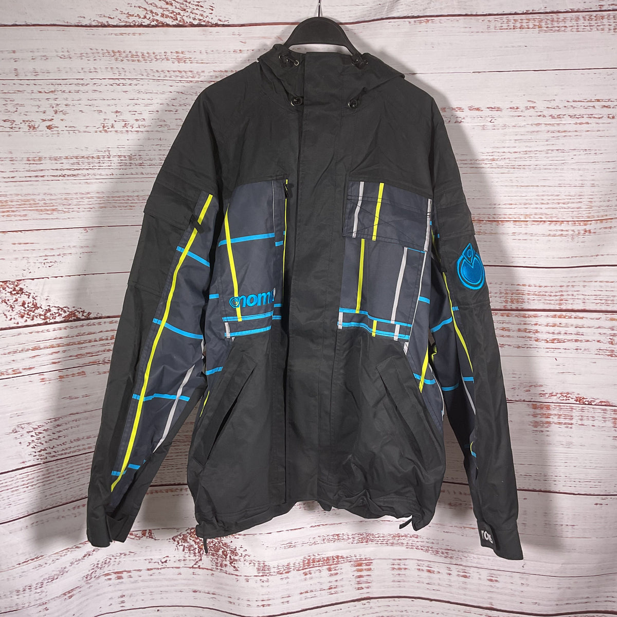 Nomis Black Yellow White Blue Stripes Ski Snow Jacket - Size L